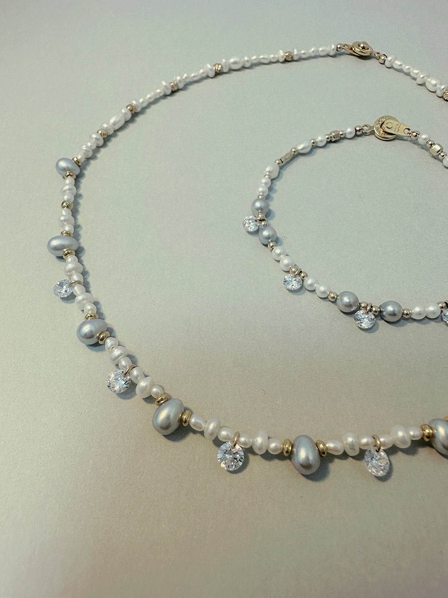 Silver blue baby pearl with Infinite Elements Zirconia stones Bracelet